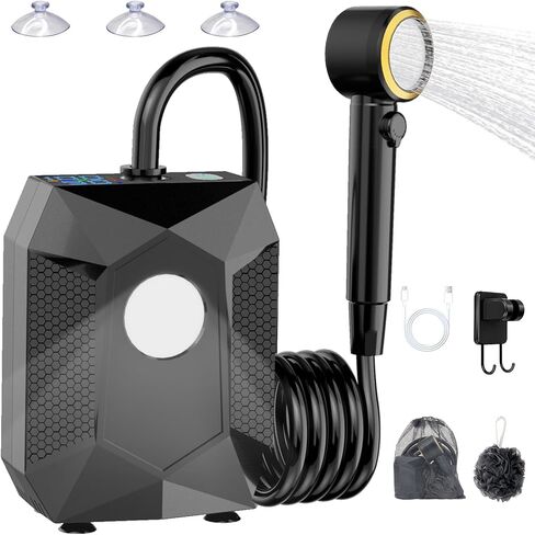 Upgraded Camping Light Portable Shower, 5 Pressure Levels Rechargeable Camping Shower Pump with 20L Foldable Bucket & Intelligent LED Display, 6000mAh Outdoor Shower for Camping Hiking, Travel, Car in Saudi Arabia