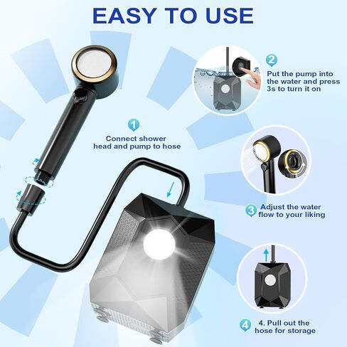 Upgraded Camping Light Portable Shower, 5 Pressure Levels Rechargeable Camping Shower Pump with 20L Foldable Bucket & Intelligent LED Display, 6000mAh Outdoor Shower for Camping Hiking, Travel, Car in Saudi Arabia