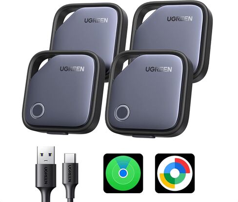 UGREEN Finder Duo (iOS وAndroid) علامات تعقب الهواء 4 عبوات، مكتشف مفاتيح بلوتوث قابل لإعادة الشحن متوافق مع iOS وAndroid للمفاتيح والأمتعة والمزيد | بطارية تدوم لمدة 12 شهرًا in Saudi Arabia