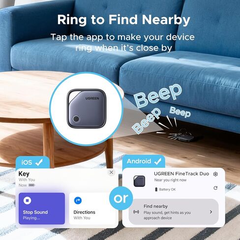 UGREEN Finder Duo (iOS وAndroid) علامات تعقب الهواء 4 عبوات، مكتشف مفاتيح بلوتوث قابل لإعادة الشحن متوافق مع iOS وAndroid للمفاتيح والأمتعة والمزيد | بطارية تدوم لمدة 12 شهرًا in Saudi Arabia
