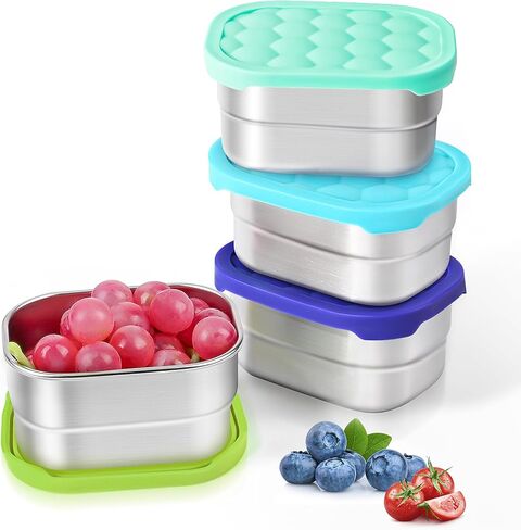 3-Pack Stainless Steel Snack Containers for Kids & Toddlers - 550ml (18oz) Leakproof Reusable Food Containers with LFGB Certified Lids | Stackable Metal Lunch Box for Daycare, School, Travel in Saudi Arabia