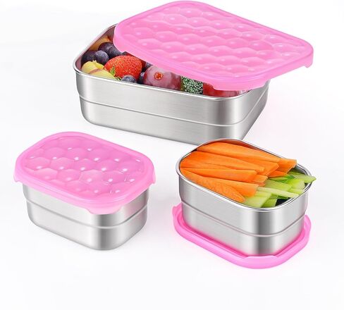 3-Pack Stainless Steel Snack Containers for Kids & Toddlers - 550ml (18oz) Leakproof Reusable Food Containers with LFGB Certified Lids | Stackable Metal Lunch Box for Daycare, School, Travel in Saudi Arabia