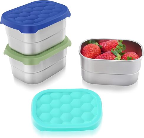3-Pack Stainless Steel Snack Containers for Kids & Toddlers - 550ml (18oz) Leakproof Reusable Food Containers with LFGB Certified Lids | Stackable Metal Lunch Box for Daycare, School, Travel in Saudi Arabia