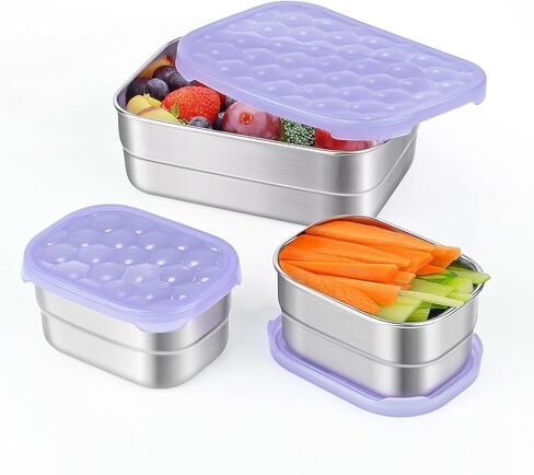 3-Pack Stainless Steel Snack Containers for Kids & Toddlers - 550ml (18oz) Leakproof Reusable Food Containers with LFGB Certified Lids | Stackable Metal Lunch Box for Daycare, School, Travel in Saudi Arabia