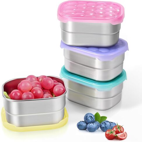 3-Pack Stainless Steel Snack Containers for Kids & Toddlers - 550ml (18oz) Leakproof Reusable Food Containers with LFGB Certified Lids | Stackable Metal Lunch Box for Daycare, School, Travel in Saudi Arabia
