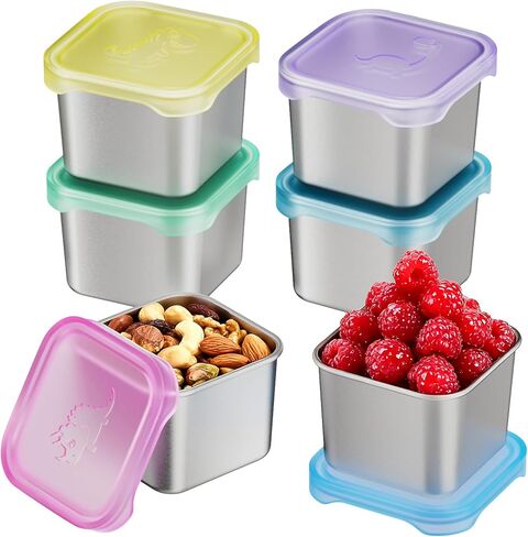 3-Pack Stainless Steel Snack Containers for Kids & Toddlers - 550ml (18oz) Leakproof Reusable Food Containers with LFGB Certified Lids | Stackable Metal Lunch Box for Daycare, School, Travel in Saudi Arabia