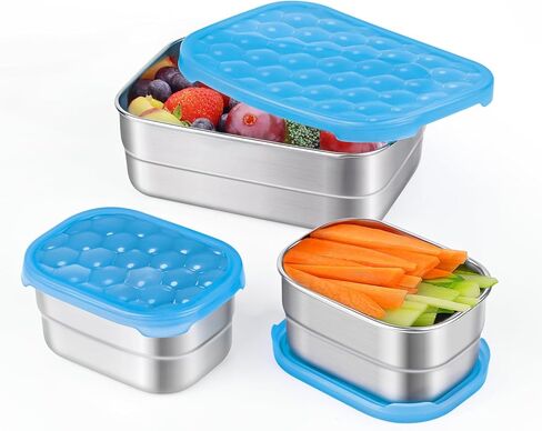 3-Pack Stainless Steel Snack Containers for Kids & Toddlers - 550ml (18oz) Leakproof Reusable Food Containers with LFGB Certified Lids | Stackable Metal Lunch Box for Daycare, School, Travel in Saudi Arabia