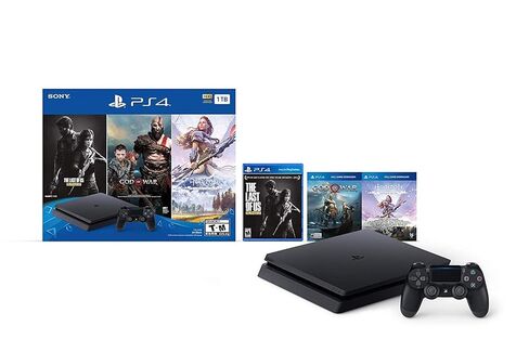 أحدث حزمة وحدة تحكم ألعاب Sony Playstation 4 PS4 1TB HDD مع ثلاث ألعاب: The Last of Us، God of War، Horizon Zero Dawn، وحدة تحكم لاسلكية متضمنة (متجددة) in Kuwait