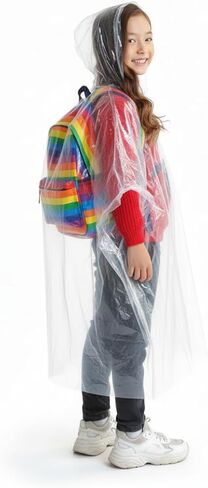 Kids Poncho - 12-Pack, One Size, Clear Ponchos with Hood for Kids, Disposable, Bulk Emergency Rain Cover for Children in Saudi Arabia
