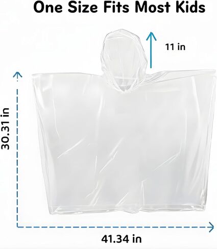 Kids Poncho - 12-Pack, One Size, Clear Ponchos with Hood for Kids, Disposable, Bulk Emergency Rain Cover for Children in Saudi Arabia