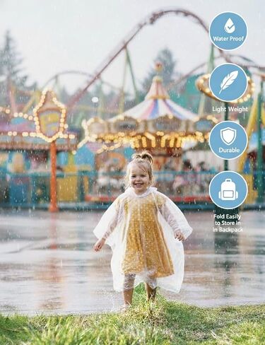 Kids Poncho - 12-Pack, One Size, Clear Ponchos with Hood for Kids, Disposable, Bulk Emergency Rain Cover for Children in Saudi Arabia