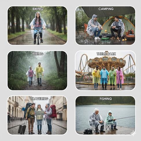 Kids Poncho - 12-Pack, One Size, Clear Ponchos with Hood for Kids, Disposable, Bulk Emergency Rain Cover for Children in Saudi Arabia