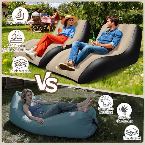 أريكة قابلة للنفخ للتخييم، أريكة قابلة للنفخ مع سطح متدفق، أريكة محمولة قابلة للنفخ، سرير أريكة بحجم مزدوج، أريكة هوائية مريحة في الهواء الطلق، أريكة متينة قابلة للنفخ للداخل/الخارج (بني) in Kuwait