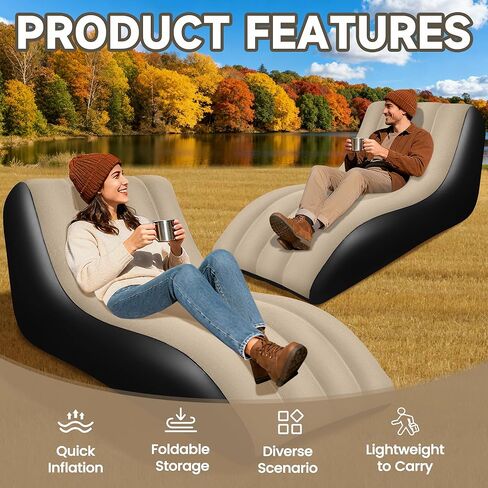 أريكة قابلة للنفخ للتخييم، أريكة قابلة للنفخ مع سطح متدفق، أريكة محمولة قابلة للنفخ، سرير أريكة بحجم مزدوج، أريكة هوائية مريحة في الهواء الطلق، أريكة متينة قابلة للنفخ للداخل/الخارج (بني) in Kuwait