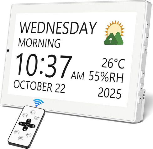 Mesqool 10.1" Large Digital Clock for Seniors with Date & Day, Easy-to-Read Calendar, Daily Reminders, Auto Dimming Display, Remote Control, Indoor Temperature & Humidity, Wall Mountable in Kuwait