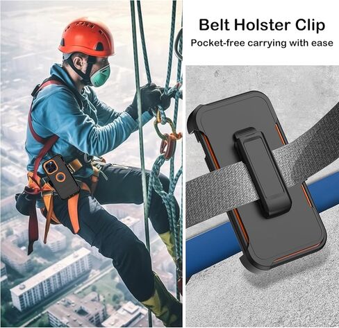 for iPhone 15 Pro Max Case with Belt Clip Holster,Built-in Screen Protector,Heavy Duty Shockproof Drop Protection Military Grade 3 Layers Rugged Phone Cover with Kickstand 6.7" (Black Orange) in Kuwait