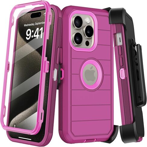 for iPhone 15 Pro Max Case with Belt Clip Holster,Built-in Screen Protector,Heavy Duty Shockproof Drop Protection Military Grade 3 Layers Rugged Phone Cover with Kickstand 6.7" (Black Orange) in Kuwait