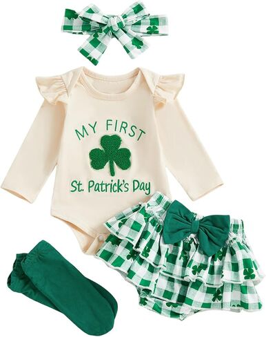 FIOMVA My First Valentines Day Outfits Clothes Dress Baby Girl Bubble Romper+Tiered Ruffle Shorts Blommers Bow Socks Set in Saudi Arabia
