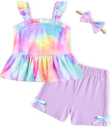 WESIDOM Toddler Baby Girl Clothes 6M-4T Summer Outfits Ruffle Sleeveless Tank Top+Shorts Pants+Headband 3Pcs Girls Clothing in Saudi Arabia
