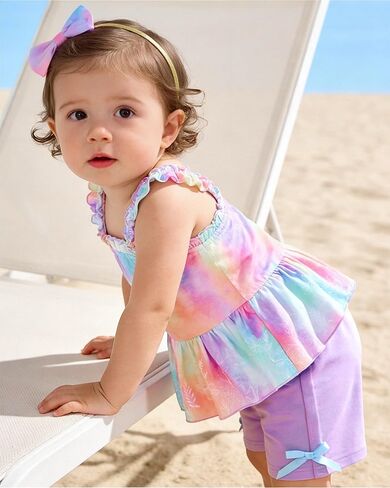 WESIDOM Toddler Baby Girl Clothes 6M-4T Summer Outfits Ruffle Sleeveless Tank Top+Shorts Pants+Headband 3Pcs Girls Clothing in Saudi Arabia