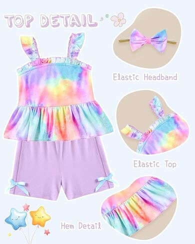 WESIDOM Toddler Baby Girl Clothes 6M-4T Summer Outfits Ruffle Sleeveless Tank Top+Shorts Pants+Headband 3Pcs Girls Clothing in Saudi Arabia