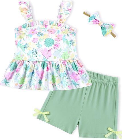 WESIDOM Toddler Baby Girl Clothes 6M-4T Summer Outfits Ruffle Sleeveless Tank Top+Shorts Pants+Headband 3Pcs Girls Clothing in Saudi Arabia