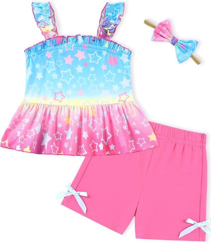 WESIDOM Toddler Baby Girl Clothes 6M-4T Summer Outfits Ruffle Sleeveless Tank Top+Shorts Pants+Headband 3Pcs Girls Clothing in Saudi Arabia