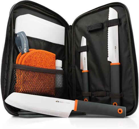 مجموعة سكاكين سانتوكو من GSI Outdoors، مجموعة سكاكين الطهاة للتخييم المدمجة المكونة من 6 قطع مع لوح تقطيع وأغمد وزجاجة صابون وحقيبة سفر in Saudi Arabia
