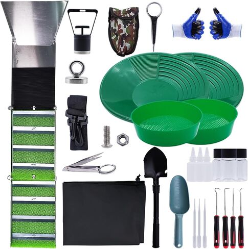 27PCS Complete Gold Panning Kit with 50" Folding Sluice Box | Portable Aluminum Alloy Gold Sluice Equipment, Includes Gold Pan, Classifier Screen, Separating Magnet, Backpack and More in Saudi Arabia