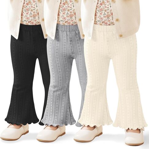 3 Pack Baby Girls Flare Pants Soft Ruffle Trousers Toddler Solid Bell Bottoms Infant Girls Lightweight Leggings in Saudi Arabia