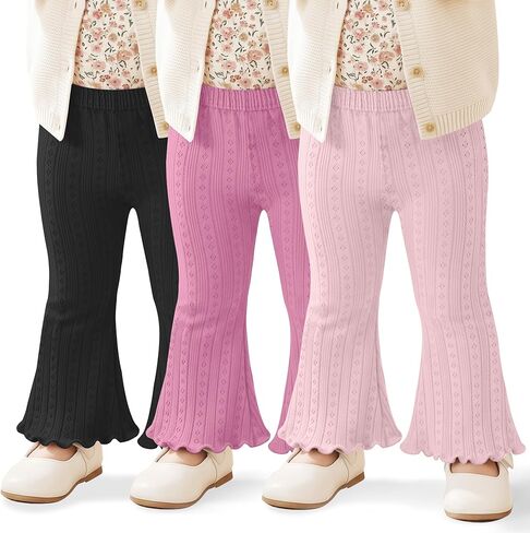 3 Pack Baby Girls Flare Pants Soft Ruffle Trousers Toddler Solid Bell Bottoms Infant Girls Lightweight Leggings in Saudi Arabia