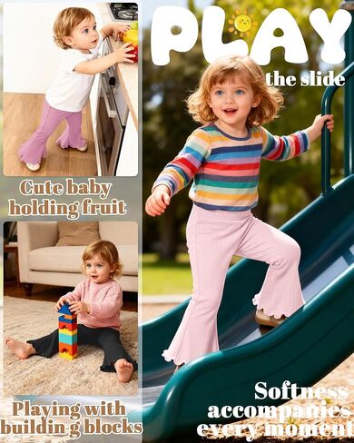 3 Pack Baby Girls Flare Pants Soft Ruffle Trousers Toddler Solid Bell Bottoms Infant Girls Lightweight Leggings in Saudi Arabia