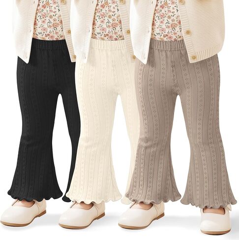 3 Pack Baby Girls Flare Pants Soft Ruffle Trousers Toddler Solid Bell Bottoms Infant Girls Lightweight Leggings in Saudi Arabia