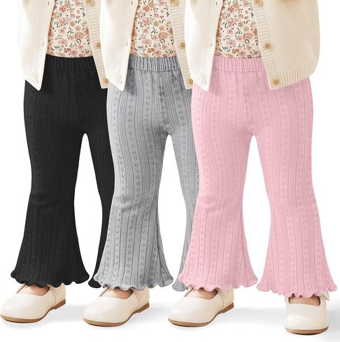 3 Pack Baby Girls Flare Pants Soft Ruffle Trousers Toddler Solid Bell Bottoms Infant Girls Lightweight Leggings in Saudi Arabia