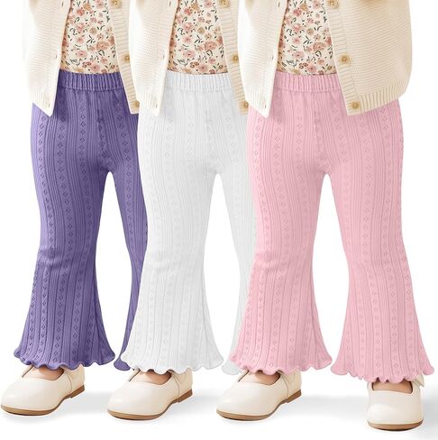 3 Pack Baby Girls Flare Pants Soft Ruffle Trousers Toddler Solid Bell Bottoms Infant Girls Lightweight Leggings in Saudi Arabia