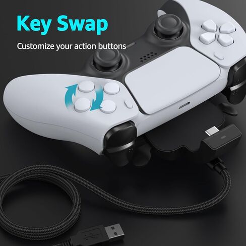مرفق مجاذيف IWGAME لوحدة التحكم PS-5، 4 أزرار خلفية قابلة للبرمجة مع وظائف تبديل مفاتيح إعادة الخريطة/السرد/التربو/وحدة التحكم، التوصيل والتشغيل السلكي، متوافق مع منصات PS-5/PC/Mac (أسود، كابل USB بطول 7.2أقدام) in Kuwait