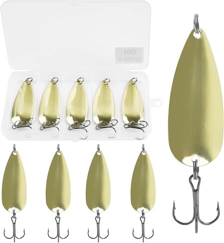 Fishing Spoon Lures Hard Metal Spoon Jigging Lures, 5pcs Golden Flutter Spoons Sinking Trolling Casting Striper Fishing Spoons Baits for Bass Salmon Trout Saltwater Freshwater in Saudi Arabia