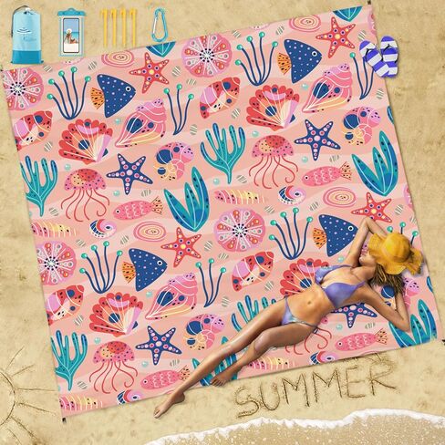 Beach Blanket Sandproof Waterproof 78''×81''1-5 Adults Oversized,Compact Lightweight Durable Beach Mat for Travel Camping Hiking Picnic Blanket in Saudi Arabia