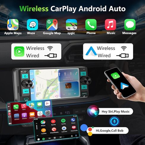 ستيريو سيارة راديو Din واحد مع Apple CarPlay، راديو شاشة تعمل باللمس Din واحد، راديو السيارة بلوتوث يدعم Android Auto، وصلة مرآة، راديو السيارة مع كاميرا احتياطية GPS USB ونوع C FM/AM SWC EQ MIC in Kuwait
