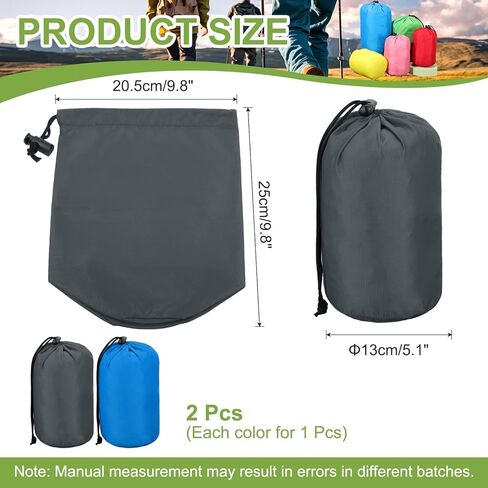 uxcell 5.1x8.1x9.8 Stuff Sack, 2 Pack Nylon Water Resistant Portable Drawstring Dust Flap Bags Stuff Sack Ultralight Dry Bag for Camping Hiking Backpacking Traveling, Sky Blue/Gray in Saudi Arabia