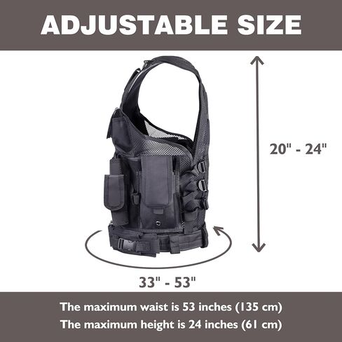 سترة Airsoft للبالغين قابلة للتعديل S-XXXXL، سترة تكتيكية للرجال خفيفة الوزن ومسامية من النايلون 600D، سترة قتالية للشباب لتدريب كرة الطلاء باللون الأسود in Kuwait