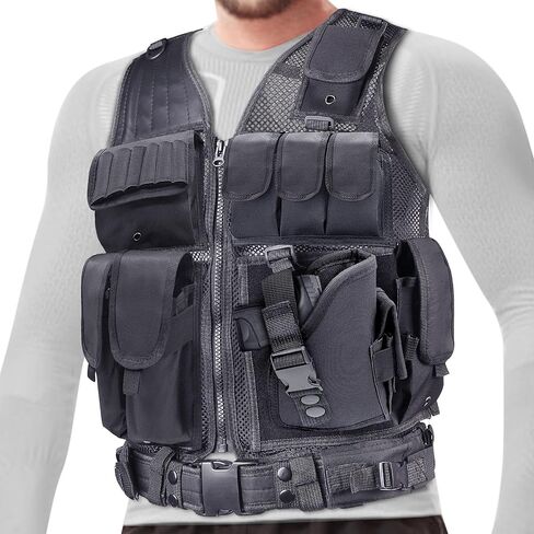 سترة Airsoft للبالغين قابلة للتعديل S-XXXXL، سترة تكتيكية للرجال خفيفة الوزن ومسامية من النايلون 600D، سترة قتالية للشباب لتدريب كرة الطلاء باللون الأسود in Kuwait