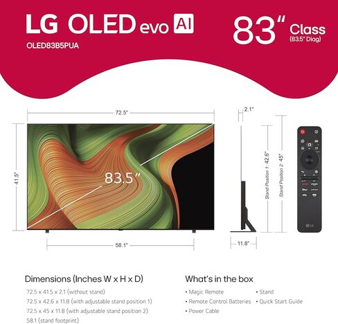 LG 83-Inch Class OLED AI 4K B5 Series Smart TV w/Dolby Atmos, Dolby Vision, HDR10, AI Super Upscaling 4K, Filmmaker Mode, Wow Orchestra, Alexa Built-in (OLED83B5PUA, 2025) in Saudi Arabia