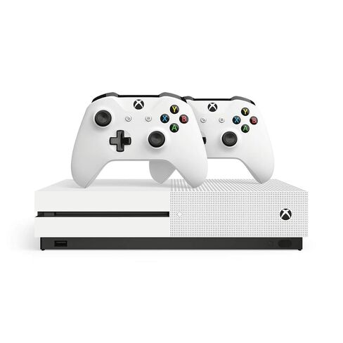 حزمة Microsoft Xbox One S مع وحدتي تحكم، 4K، 1 تيرابايت HDD، أبيض (متجدد) in Kuwait