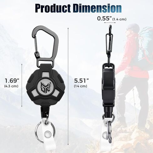 2-Pack Retractable Keychain, Heavy Duty Carabiner Badge Holder, Tactical ID Badge Reel Key Chain with 31.5" Steel Retractable Cord, 8.0 oz in Saudi Arabia