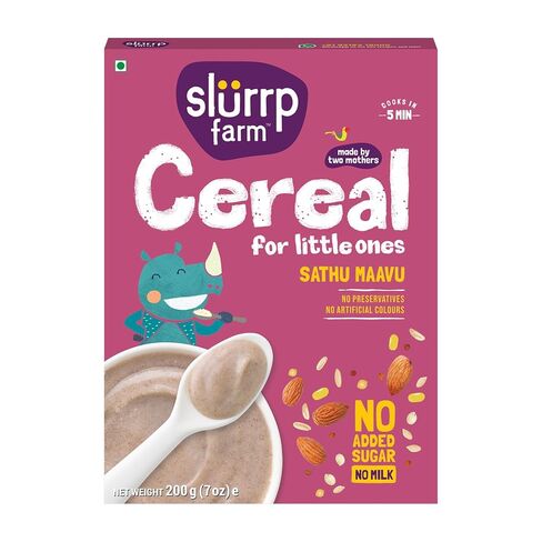 Slurrp Farm Sathu Maavu Baby Cereal | مزيج صحي من الحبوب المتعددة مع اللوز والعدس والدخن | بدون إضافة سكر أو حليب | سهل الطبخ والهضم | 7.05 أوقية (200 جرام) in Kuwait