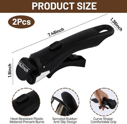 2PCS Removable Handle, Pot Handles, Carote Handle Replacement, Universal Detachable Cookware Handles Replacement, Black in Saudi Arabia