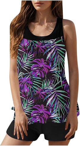 Tankini Swimsuits for Women 2026 Two Piece Bathing Suits Floral Print Tank Top with Boyshorts Modest Swimsuits in Saudi Arabia