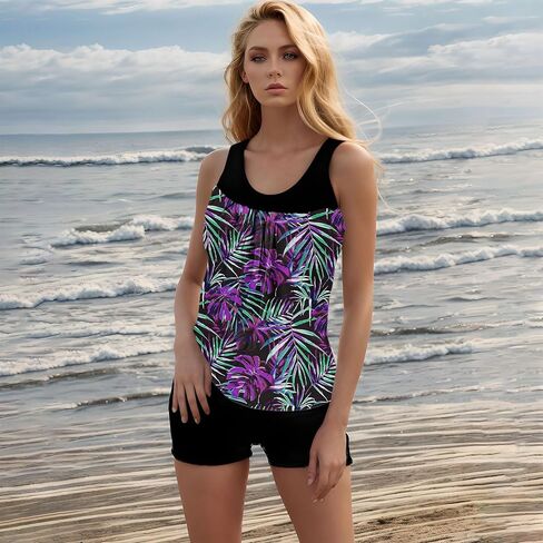 Tankini Swimsuits for Women 2026 Two Piece Bathing Suits Floral Print Tank Top with Boyshorts Modest Swimsuits in Saudi Arabia