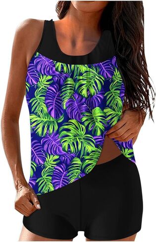 Modest Tankini Swimsuits for Women Tummy Control Two Piece Bathing Suits with Sporty Pockets Swim Shorts in Saudi Arabia